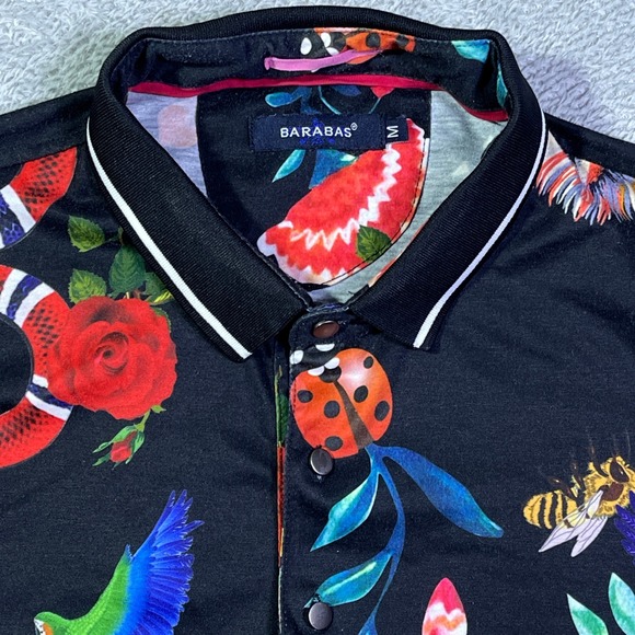 Barabas Men's Medium Polo Shirt Multicolor Floral Snake Tiger Print Retro Fairy - Picture 1 of 11